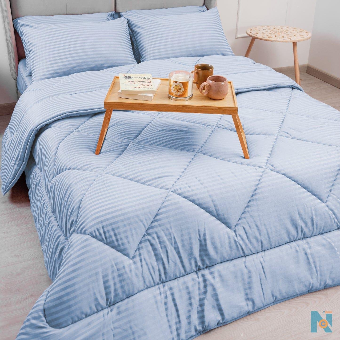 Cotton-binded striped duvet