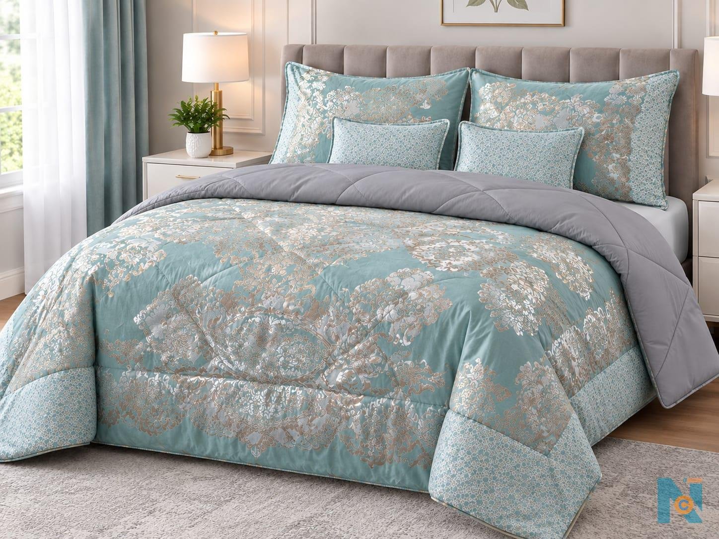 Heavy 6x7 silk duvet with pillow cases and bed sheet