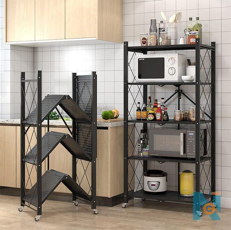 Big size foldable kitchen rack with wheels 