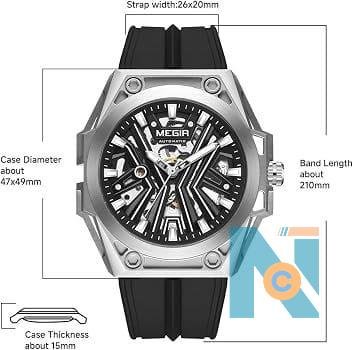 MEGIR 8603 Men&rsquo;s Automatic Watch | Luxury Skeleton Dial with Black Silicone Strap - صورة 5