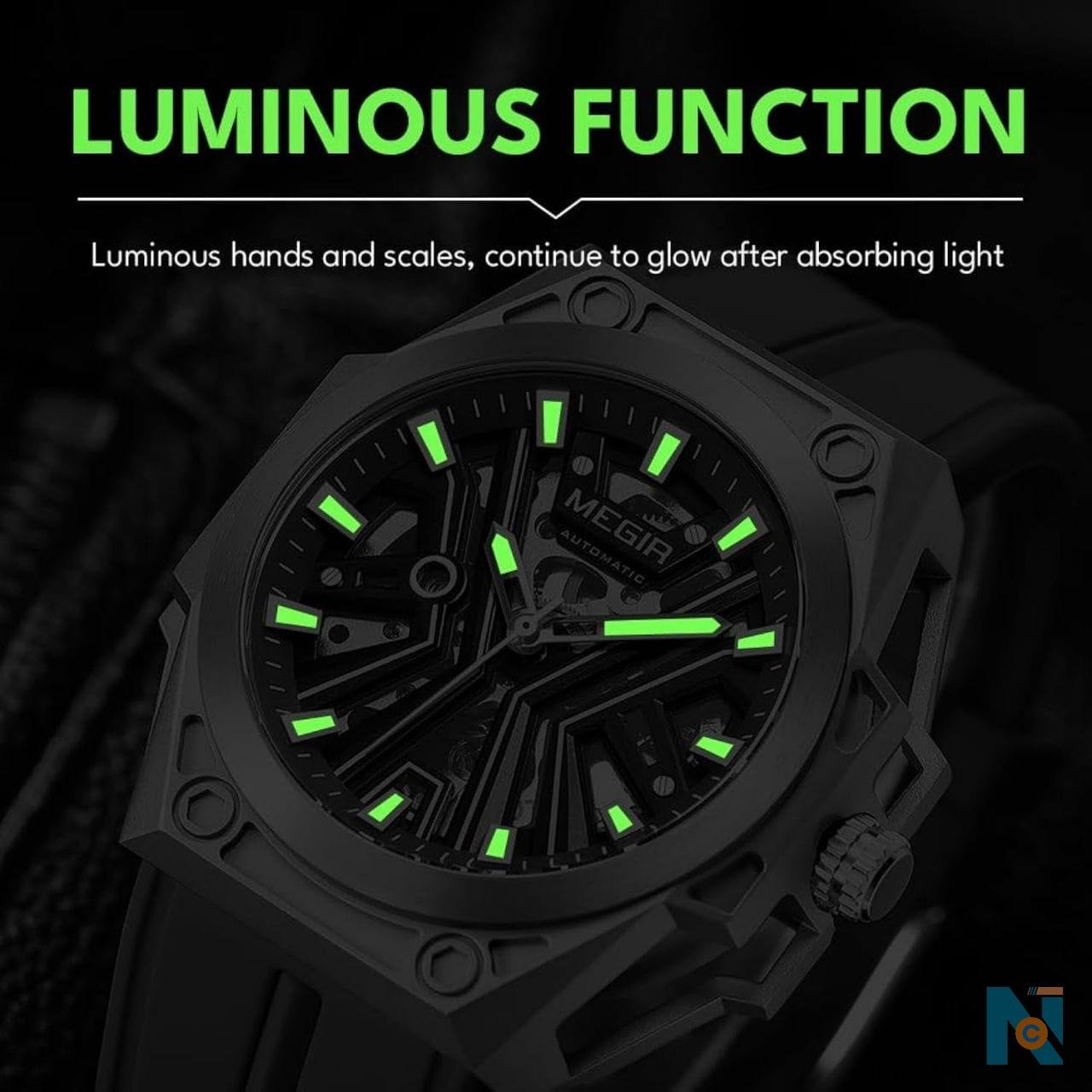 MEGIR 8603 Men&rsquo;s Automatic Watch | Luxury Skeleton Dial with Black Silicone Strap