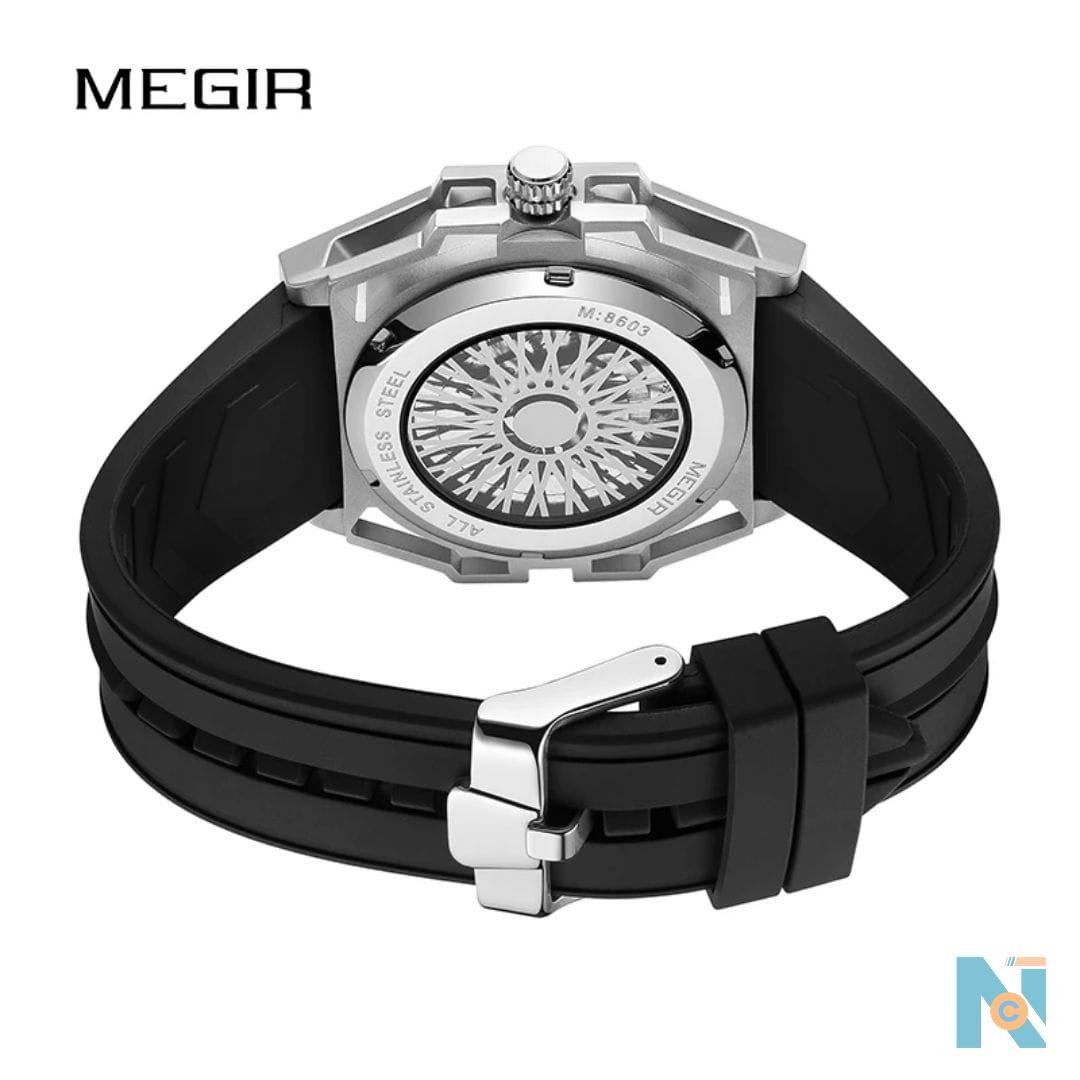 MEGIR 8603 Men&rsquo;s Automatic Watch | Luxury Skeleton Dial with Black Silicone Strap - صورة 4