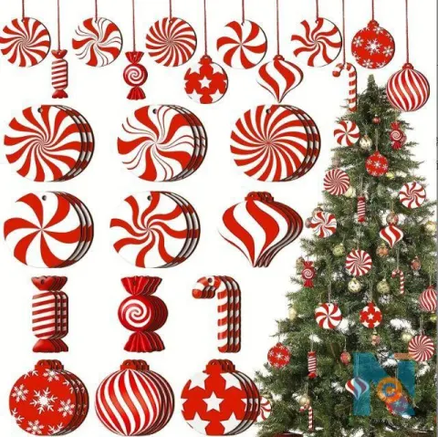 12-Piece Wooden Red Candy Cane Christmas Tree Hanging Decorations &ndash; Nairobi, Kenya