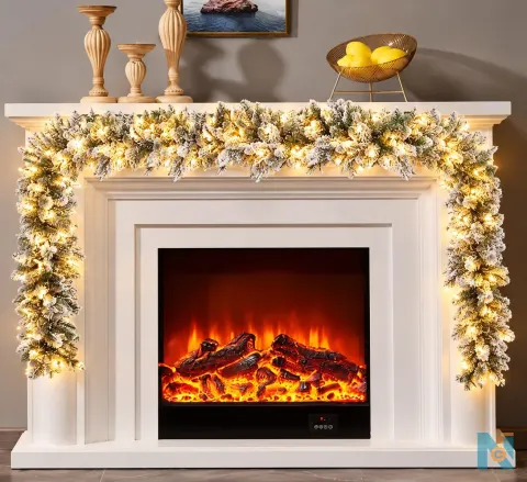 SNOW-FLOCKED CHRISTMAS GARLAND WITH BUILT-IN LIGHTS