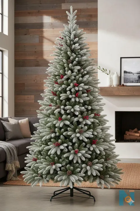 Premium Snow-Flocked Christmas Tree with Pine Cones & Berries &ndash; 7ft & 8ft