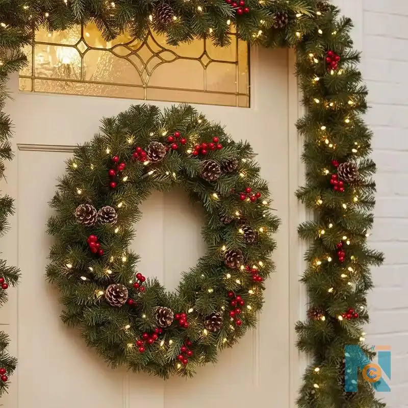  Pre-Decorated Green Christmas Garland with Built-In Lights &ndash; 2.7 Metres - photo 4