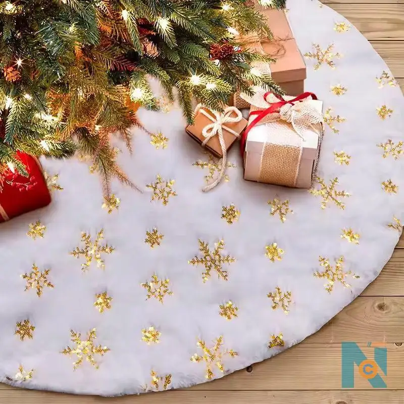 White Christmas Tree Skirt with Gold Snowflake Decorations &ndash; Festive Christmas Tree Base Cover in Nairobi, Kenya